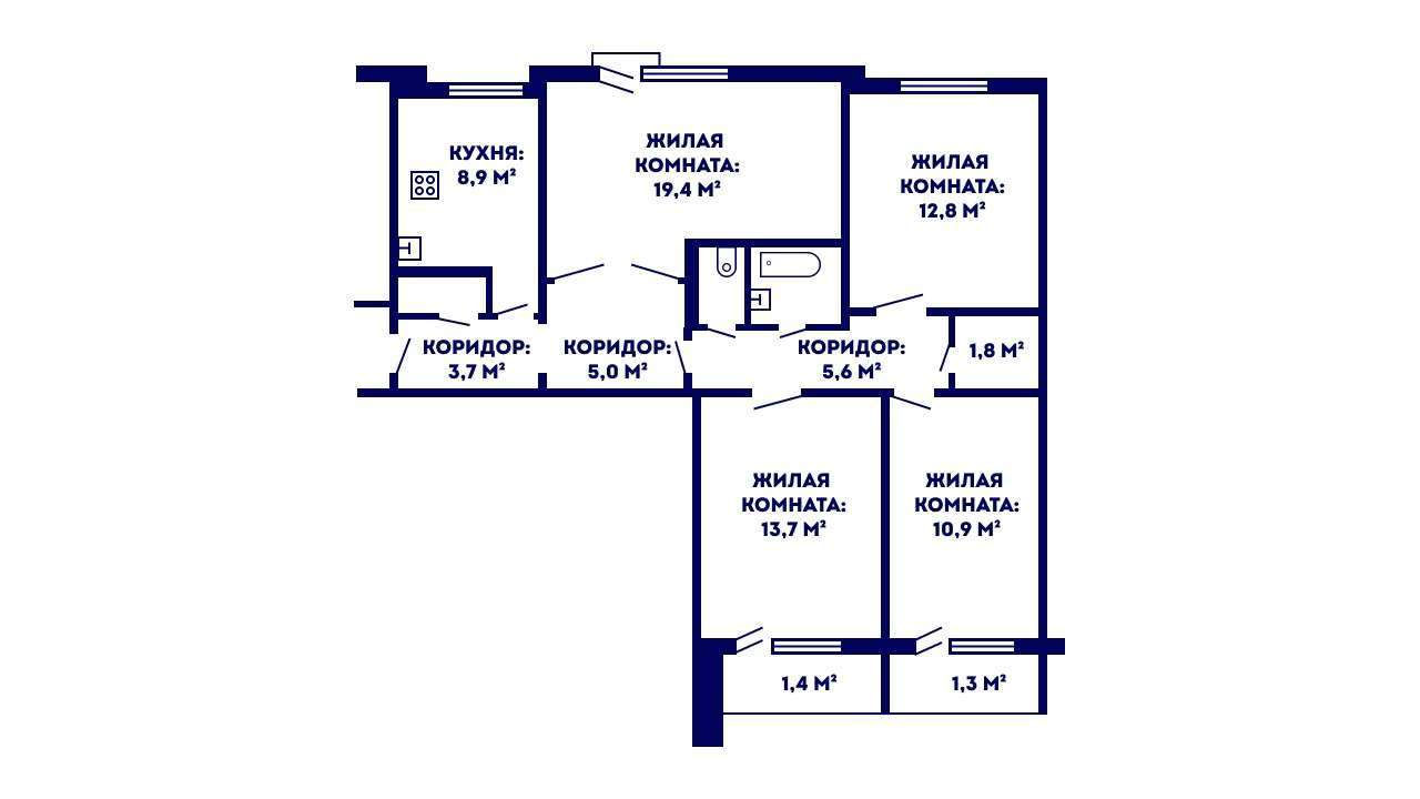 4 комнатная квартира  по адресу Гродно, Репина, 9