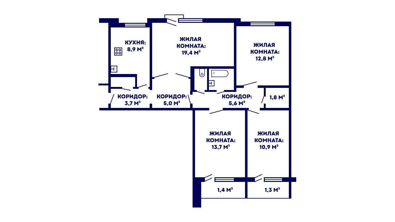 4 комнатная квартира  по адресу Гродно, Репина, 9